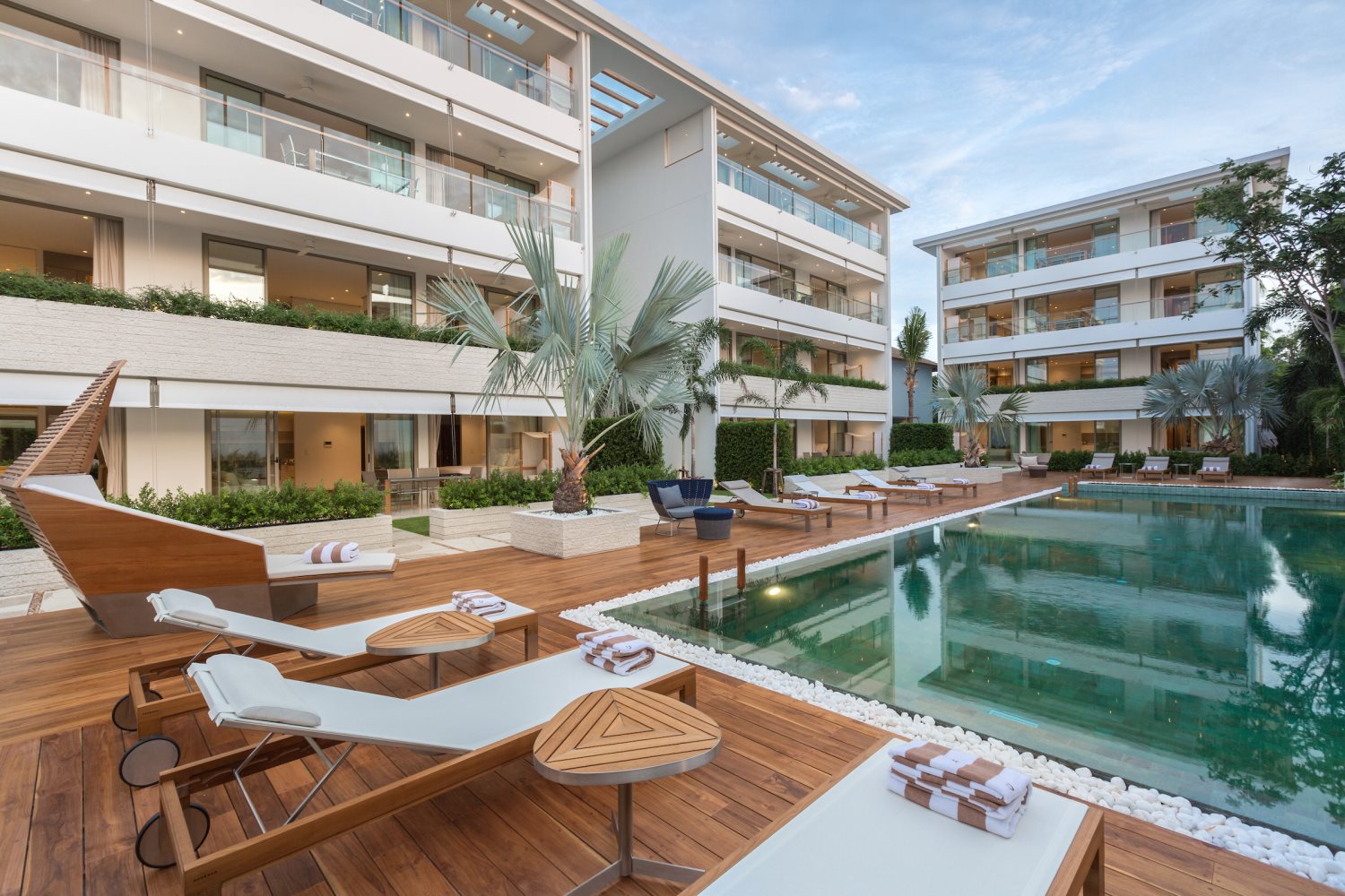 Pool and residence at golden hour